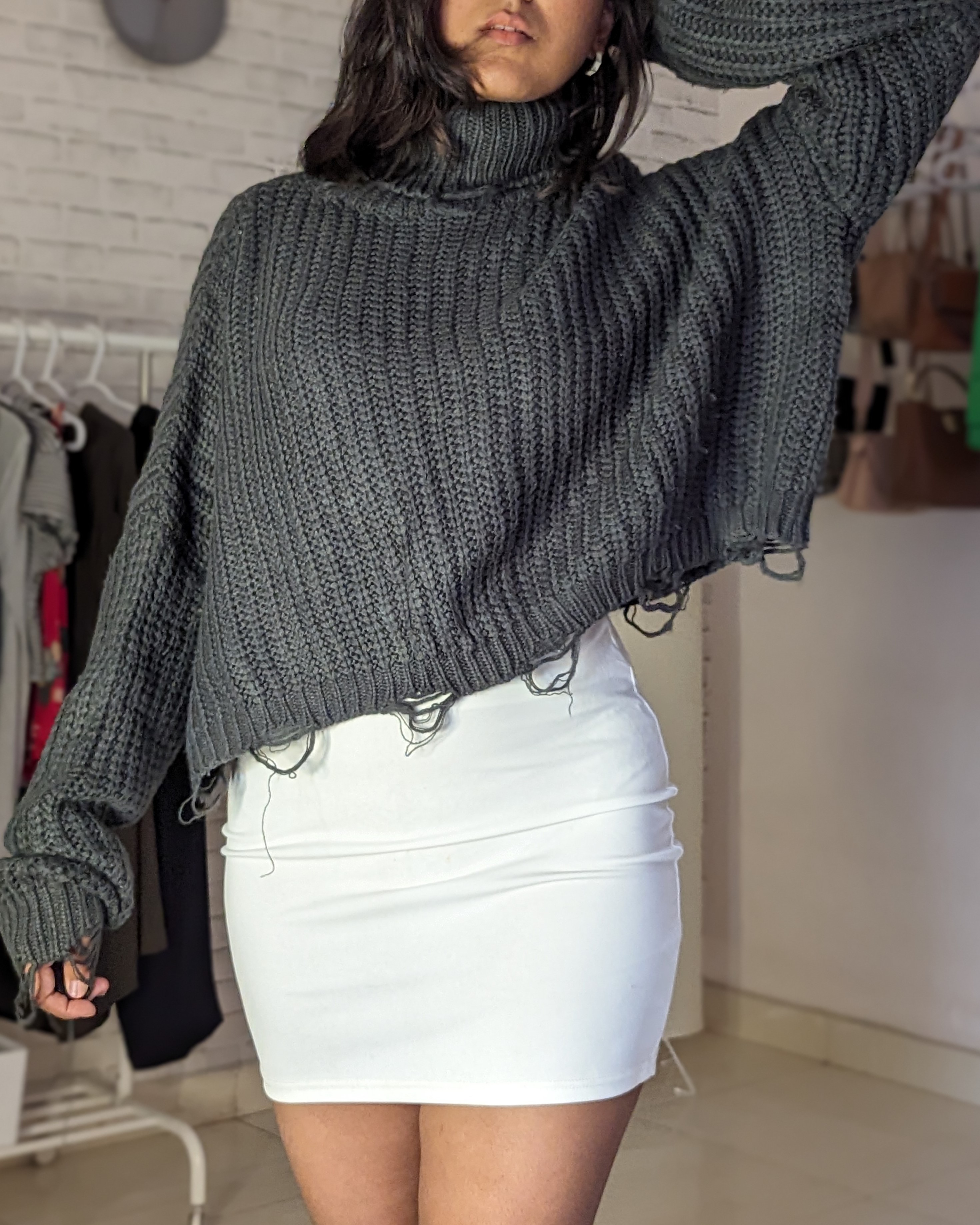 Dark grey distressed oversized sweater
