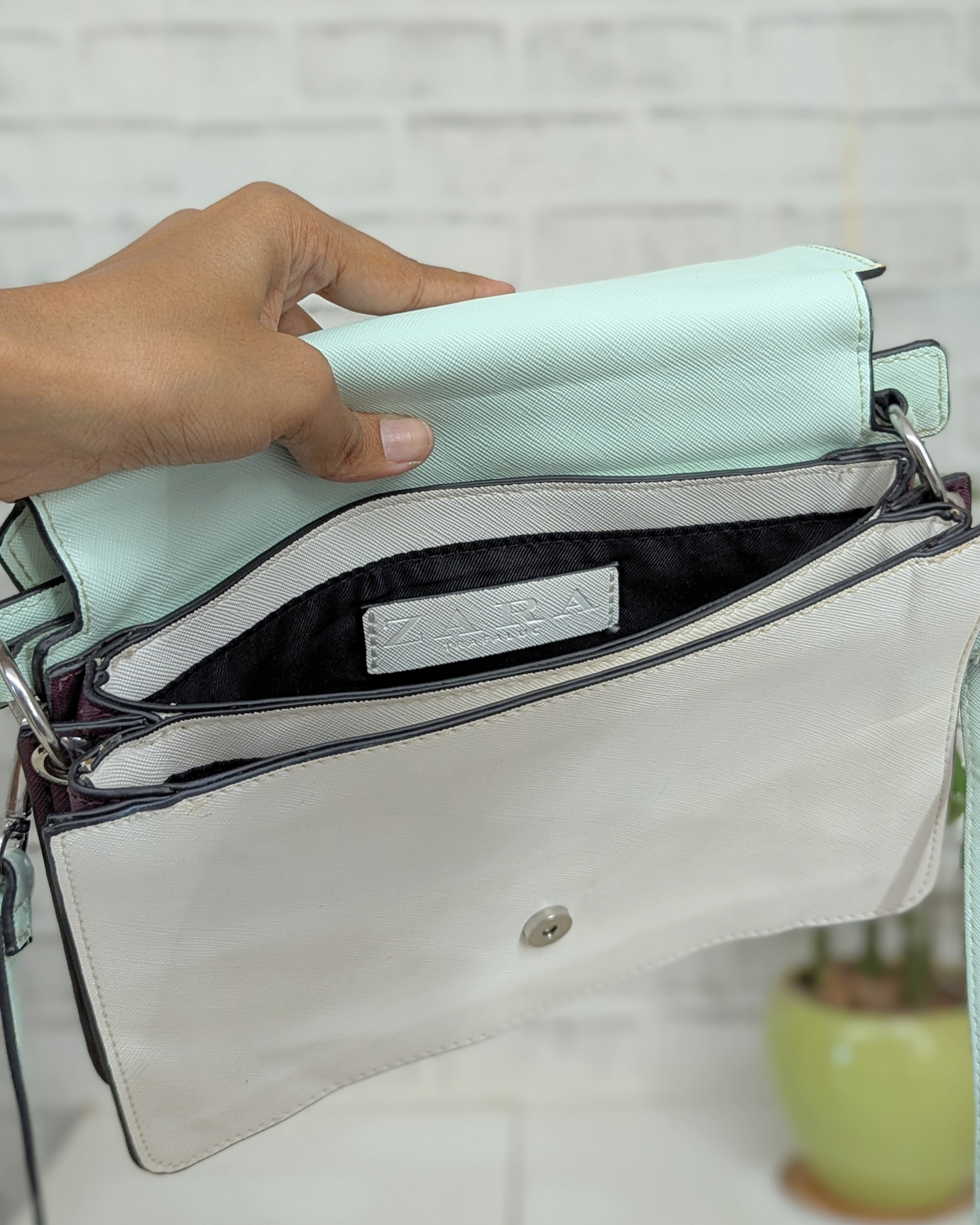 Mint green and white colorblock bag