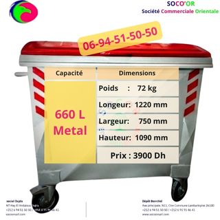 Poubelle 660 L Métallique Galvanisé