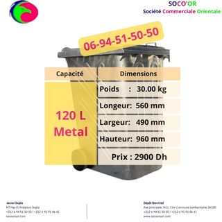 Poubelle 120 L Métallique Galvanisé