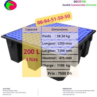 Bac de rétention 200 Litres 4 fûts