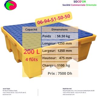 Bac de rétention 200 Litres 4 fûts