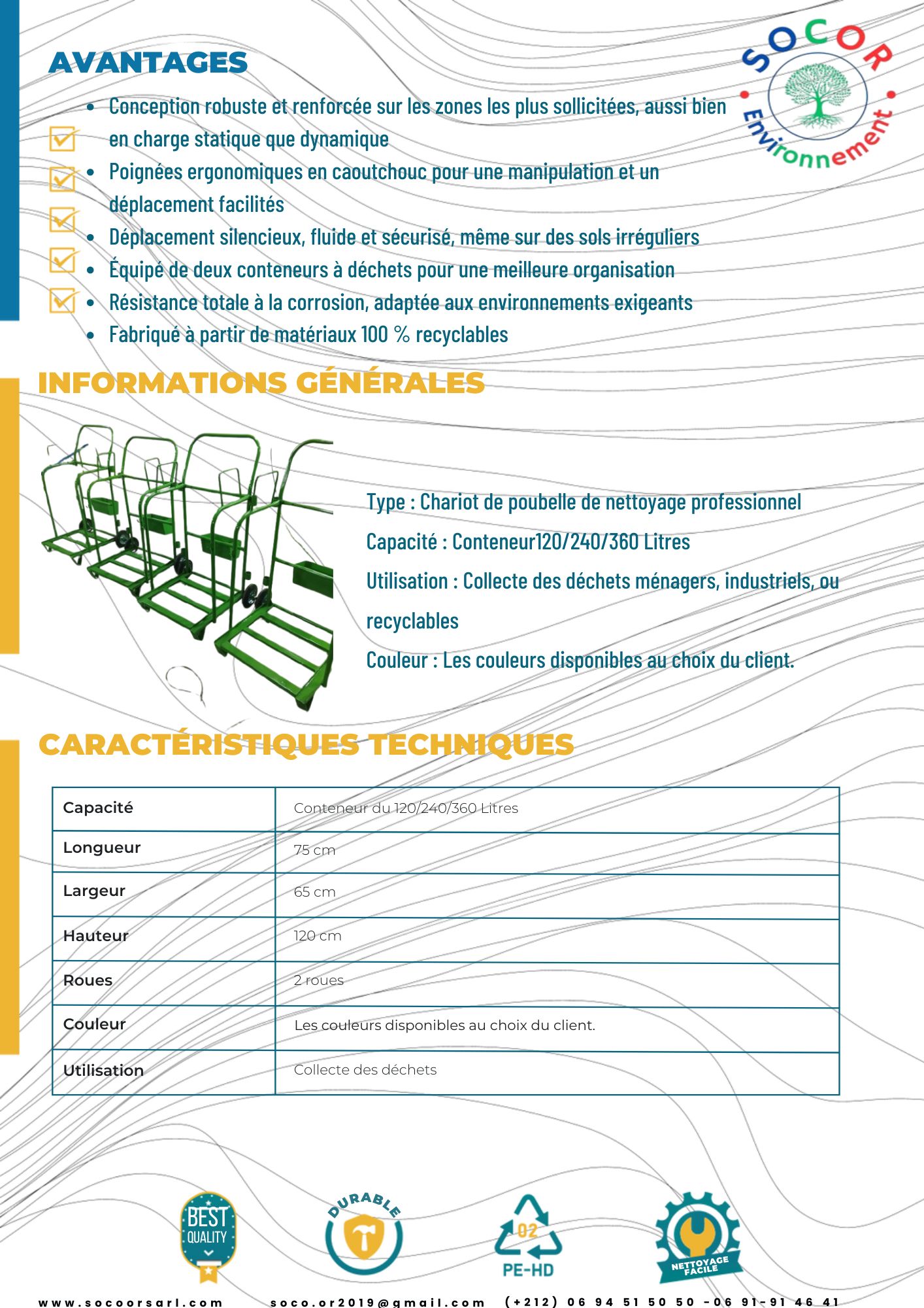 Chariot Poubelle de Nettoyage Professionnel – 120/240/360 Litres