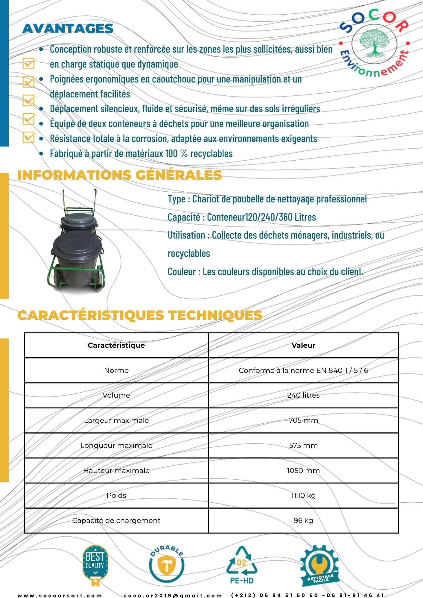 Chariot Poubelle de Nettoyage Professionnel – double 240 Litres