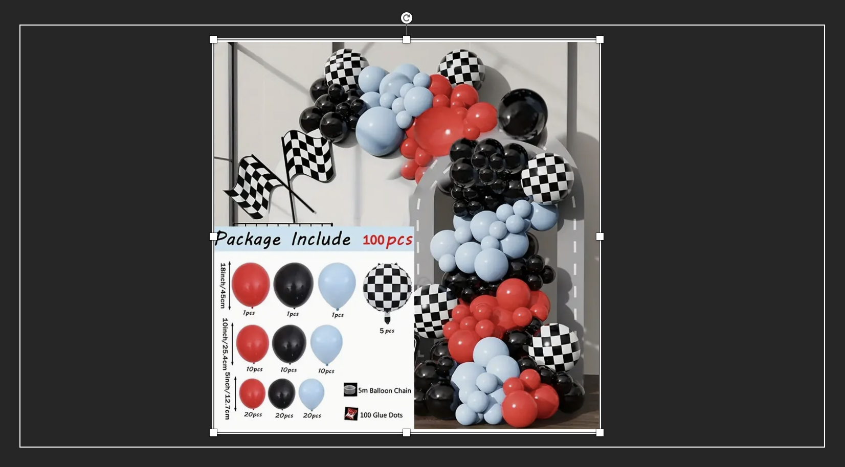 Black, White, Red and Blue Car Racing Balloon Garland 100 Pieces