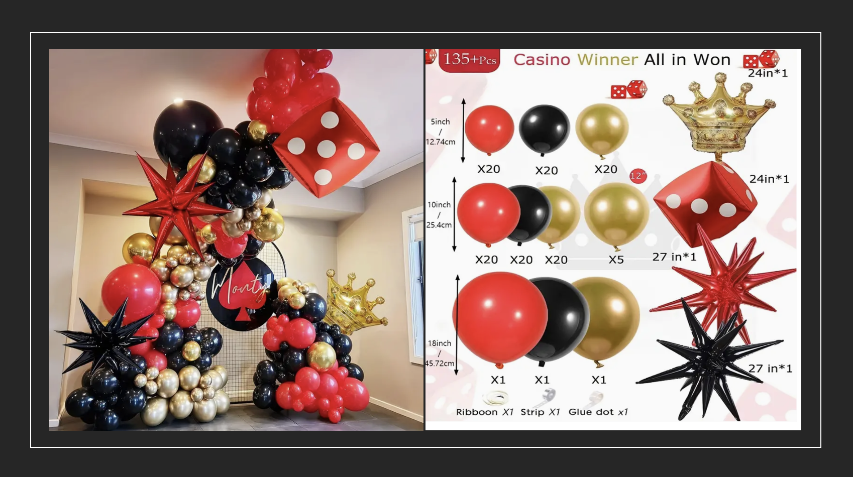 Black, Red and Gold Casino Balloon Garland 135 Pieces