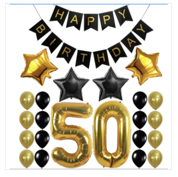 50th Birthday Balloon Decorating Kit - Gold & Black