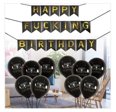 Black Happy Fucking Birthday Banner & Balloons