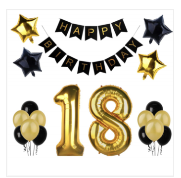 18th Birthday Balloon Decorating Kit - Gold & Black