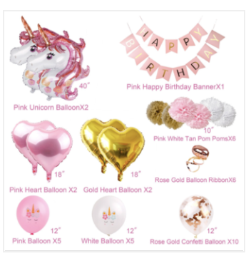 Girls Unicorn Birthday Party Balloon Pack