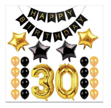 30th Birthday Balloon Decorating Kit - Gold & Black