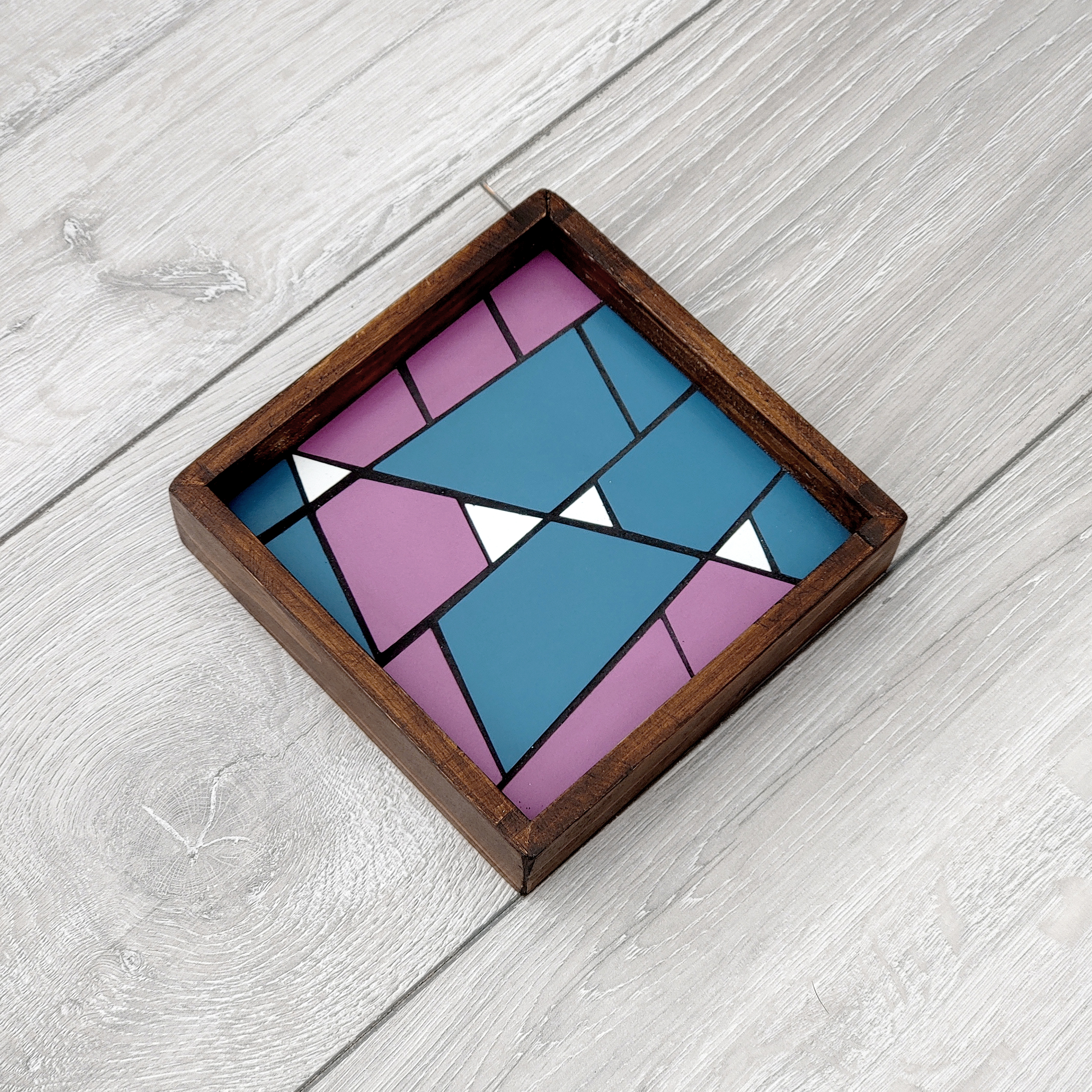 Handmade Catch All Tray / Valet With Geometric Ceramic Tile Inlay - Violet/ Teal/ White - Made to Order