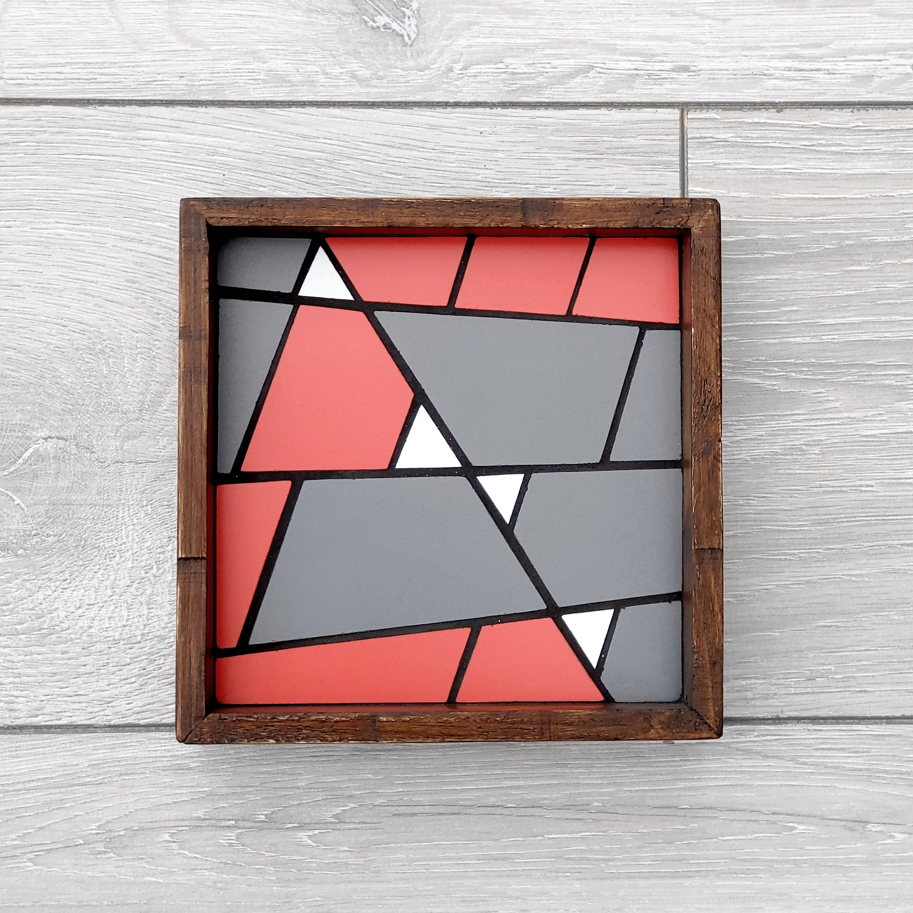 Handmade Catch All Tray / Valet With Geometric Ceramic Tile Inlay - Red /Grey /White - Made to Order