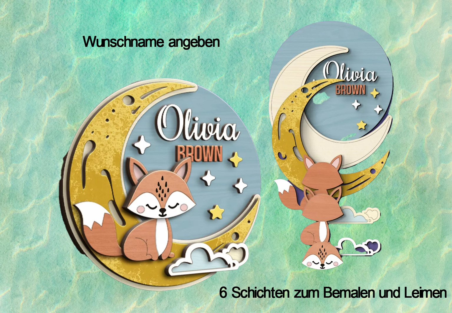Kinderzimmer Baby Namensschild - Fuchs - in Einzelteilen zum selbst bemalen oder fertig bearbeitet