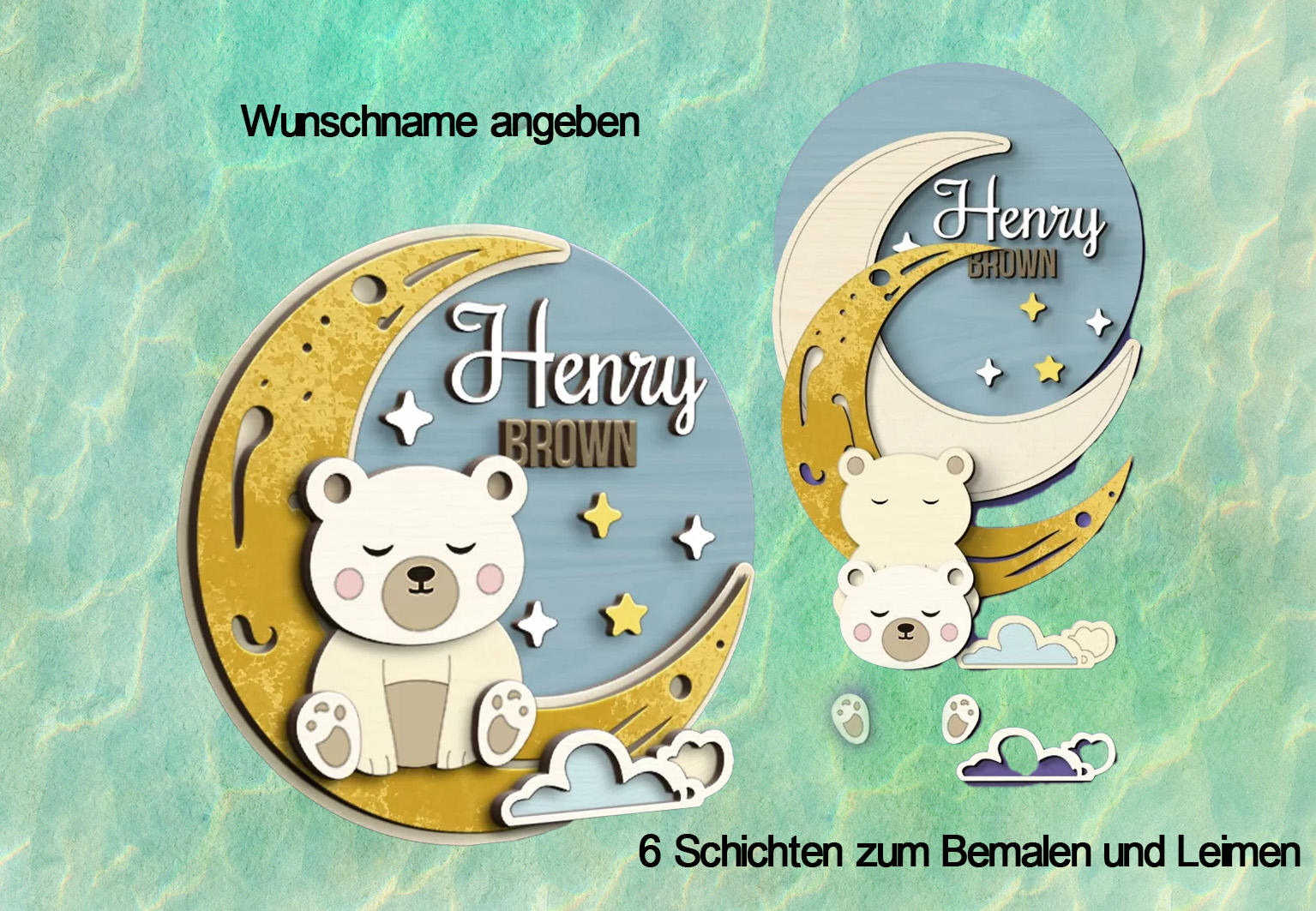 Kinderzimmer Baby Namensschild - Bär - in Einzelteilen zum selbst bemalen oder fertig bearbeitet