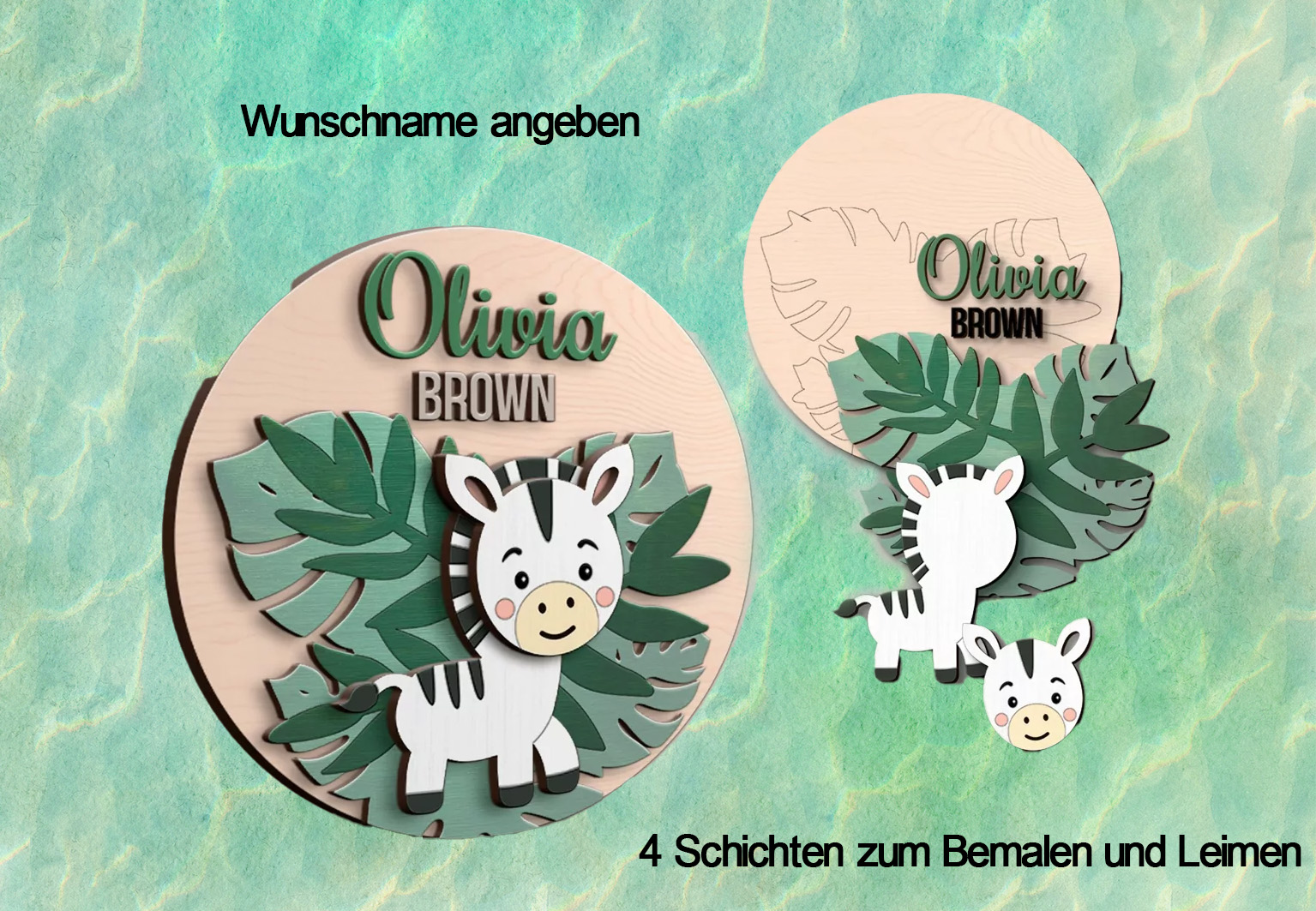 Kinderzimmer Baby Namensschild - Zebra - in Einzelteilen zum selbst bemalen oder fertig bearbeitet