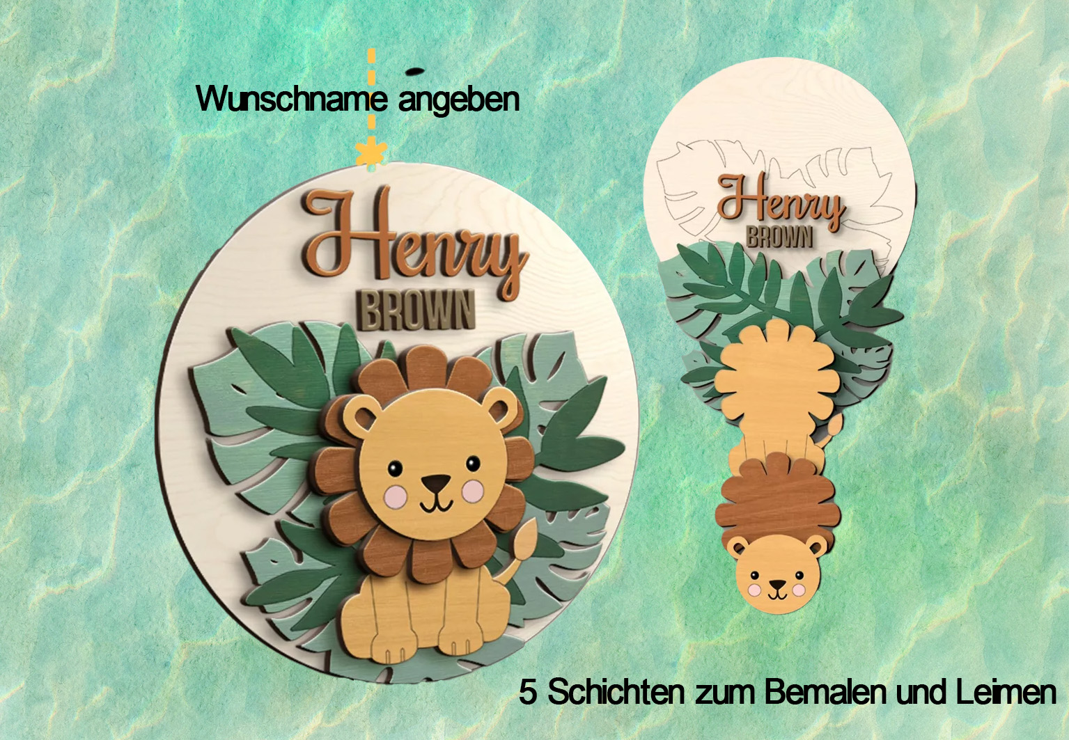 Kinderzimmer Baby Namensschild - Löwe - in Einzelteilen zum selbst bemalen oder fertig bearbeitet