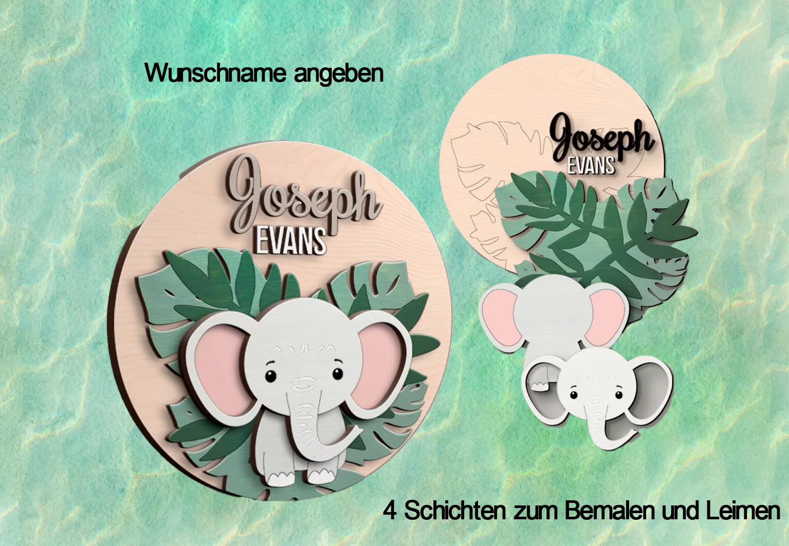 Kinderzimmer Baby Namensschild - Elefant Baby- in Einzelteilen zum selbst bemalen oder fertig bearbeitet