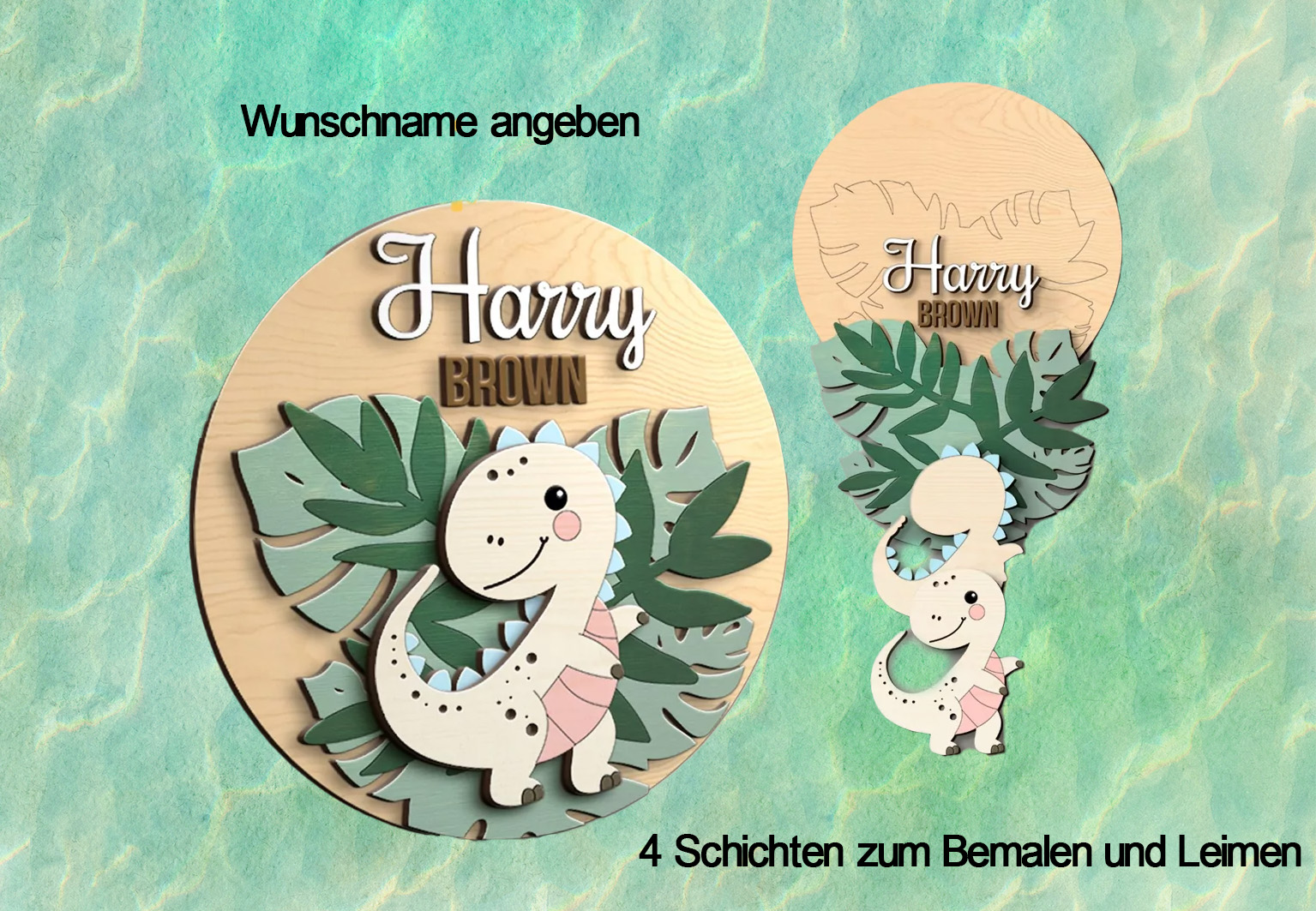 Kinderzimmer Baby Namensschild - Dino- in Einzelteilen zum selbst bemalen oder fertig bearbeitet