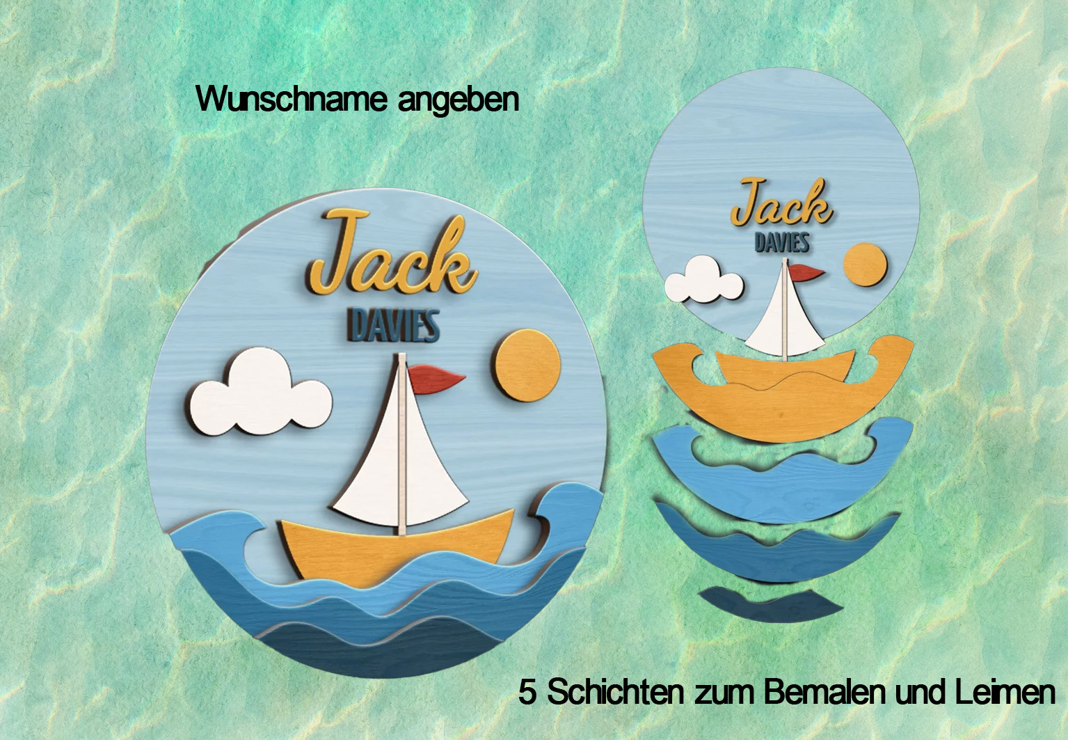 Kinderzimmer Baby Namensschild - Schiff- in Einzelteilen zum selbst bemalen oder fertig bearbeitet