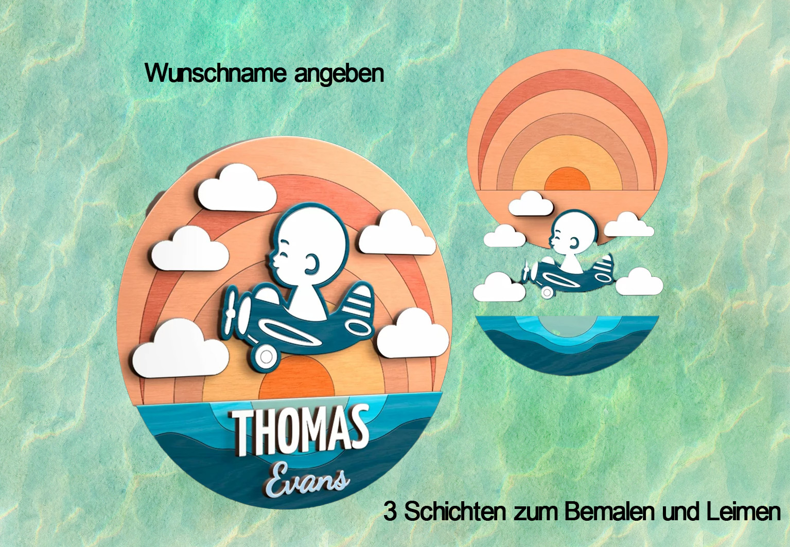 Kinderzimmer Baby Namensschild - Flugzeug Baby- in Einzelteilen zum selbst bemalen oder fertig bearbeitet