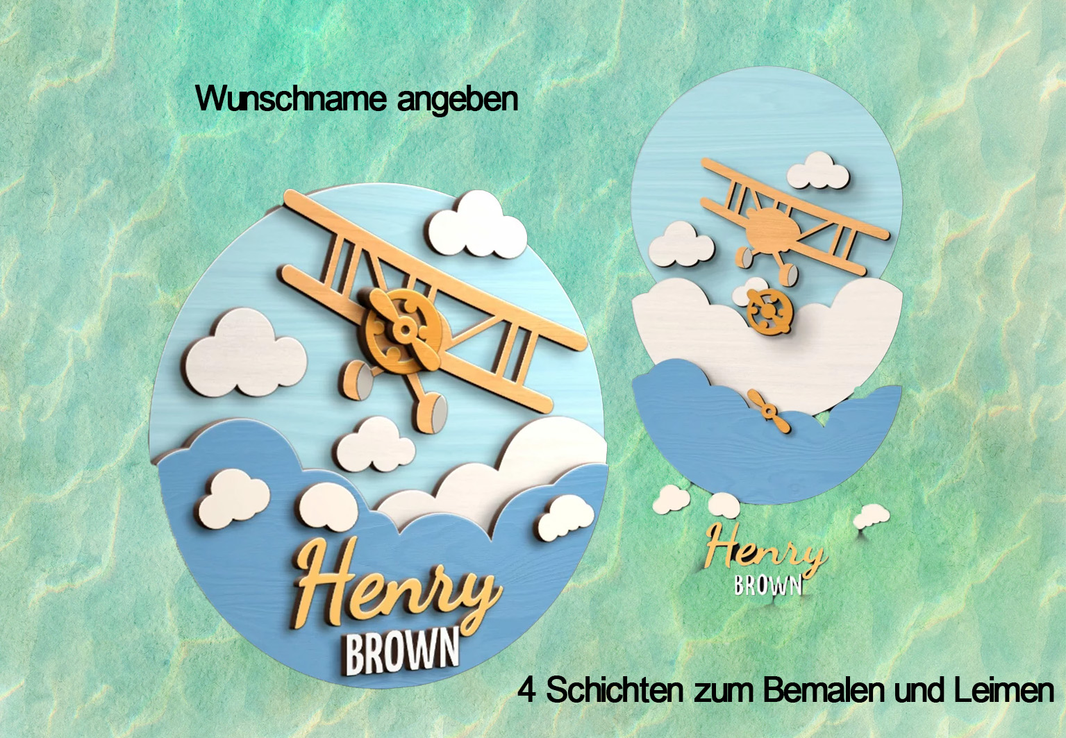 Kinderzimmer Baby Namensschild - Flugzeug - in Einzelteilen zum selbst bemalen oder fertig bearbeitet