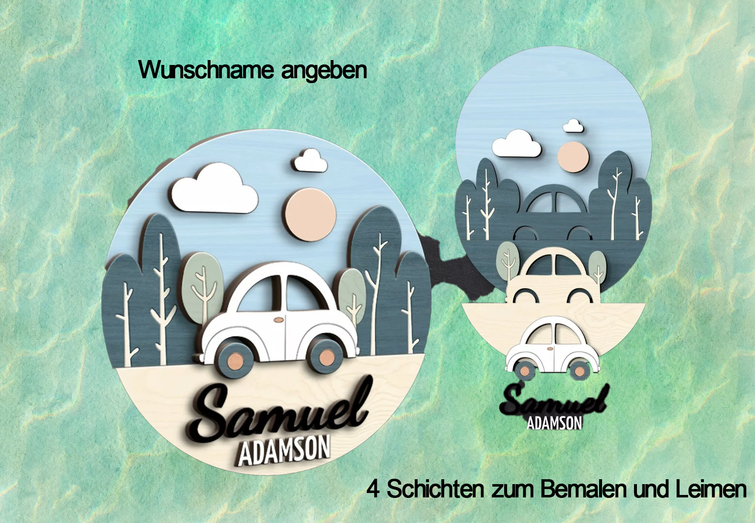 Kinderzimmer Baby Namensschild - VW Käfer- in Einzelteilen zum selbst bemalen oder fertig bearbeitet
