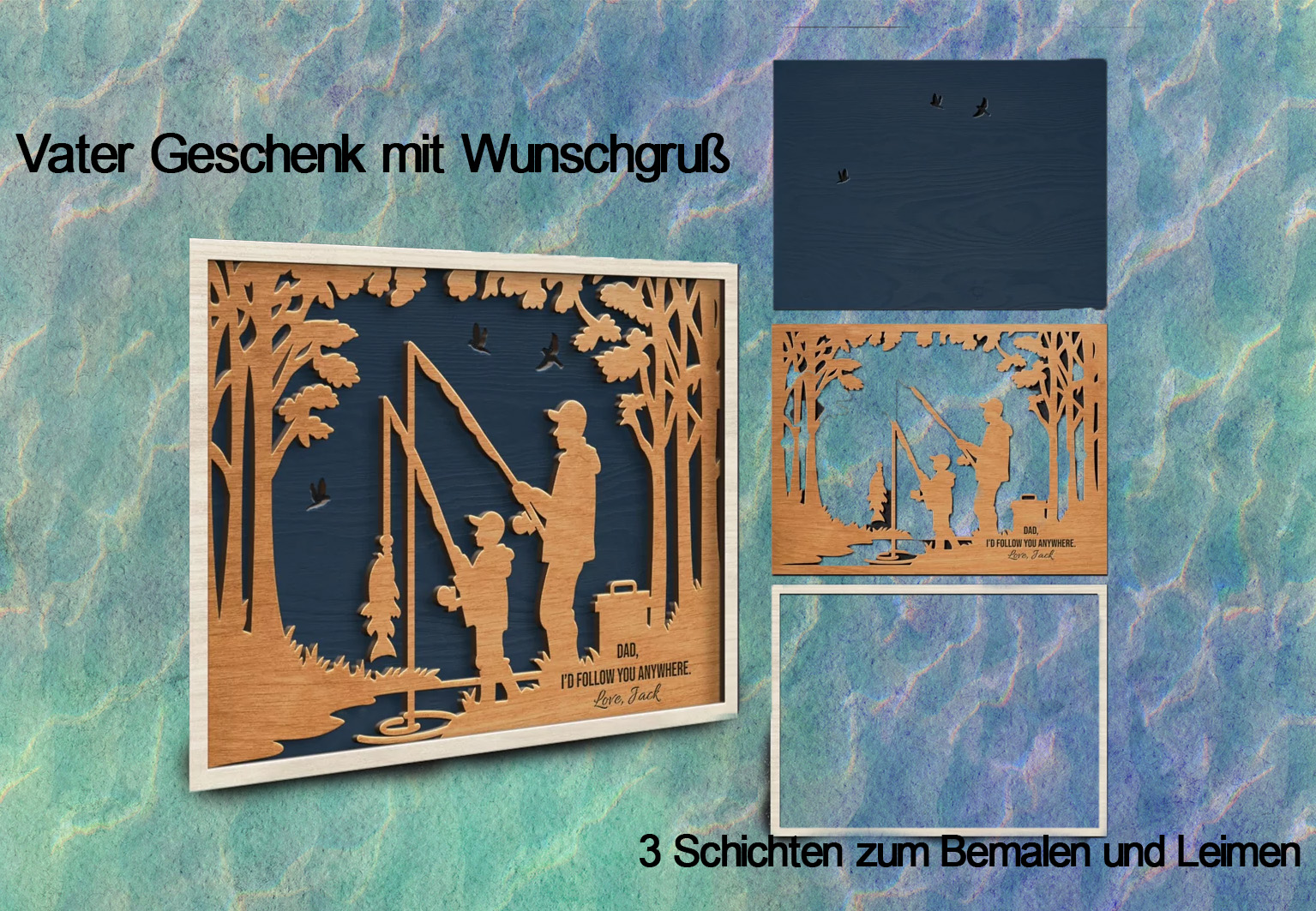 Geschenke für den Vater mit Wunschgravur Text- Vater mit Sohn beim Angeln