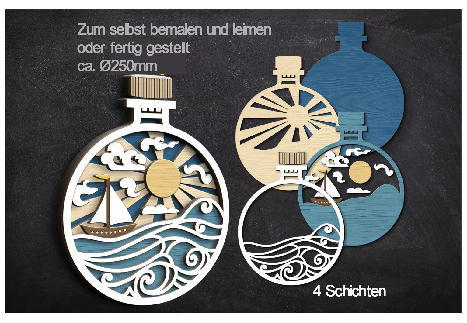 Holz-Wand-Dekor Mehrschichtige Holzschnitte zum selbst bemalen und leimen oder fertiggestellt