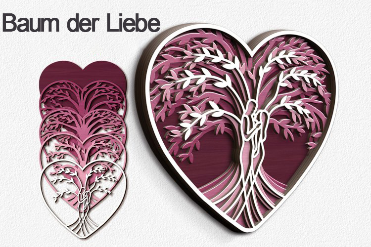 Holz-Wand-Dekor - Baum der Liebe - Mehrschichtige Wanddekoration zum selbst bemalen und verleimen oder fertig bestellen