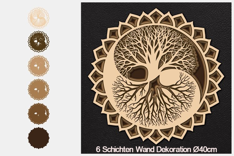 Holz-Wand-Dekor - YinYang Tree of Life - Mehrschichtige Wanddekoration zum selbst bemalen und verleimen oder fertig bestellen