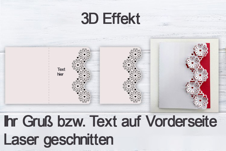 Personalisierte Grußkarten, Einladungen, Wünsche mit Pop Up 3D Effekt - Herzen, Schmetterlinge, Blumen