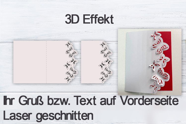 Personalisierte Grußkarten, Einladungen, Wünsche mit Pop Up 3D Effekt - Herzen, Schmetterlinge, Blumen