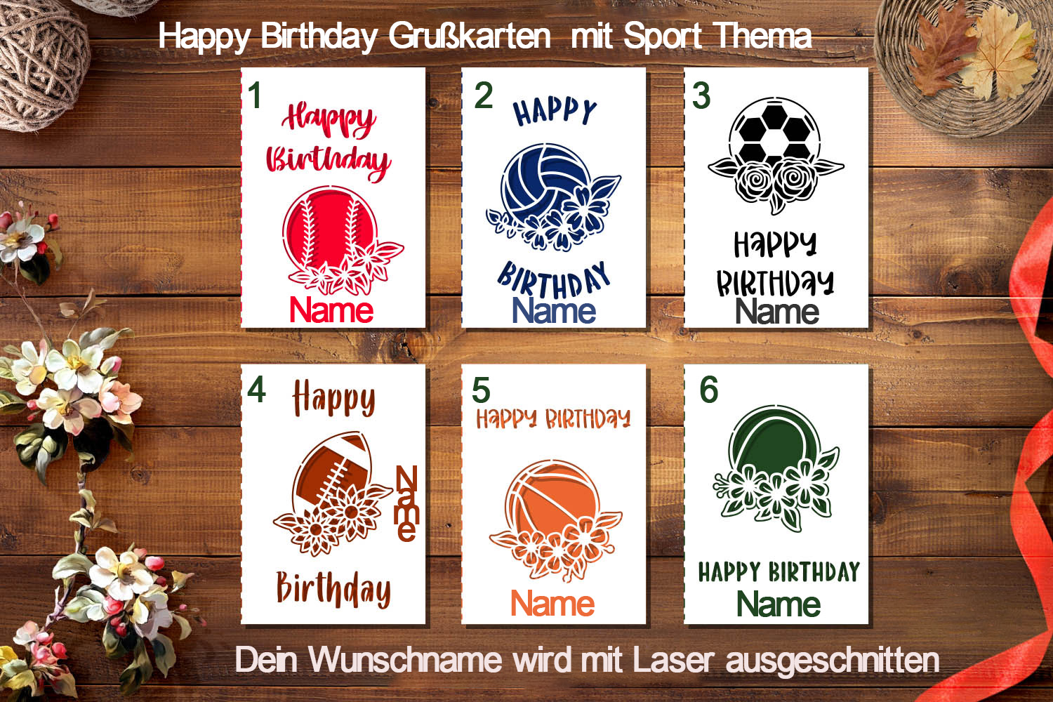 Personalisierte Grußkarten, Einladungen, Wünsche, feierliche Anlässe mit Sport Thema