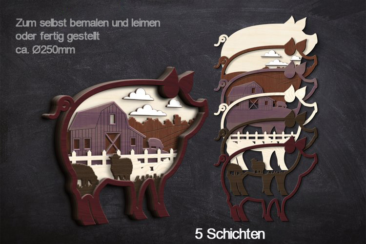 Holz-Wand-Dekor - Bauernhof - Mehrschichtige Holzschnitte zum selbst bemalen und leimen oder fertiggestellt