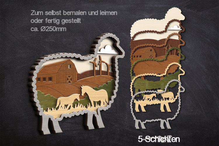 Holz-Wand-Dekor - Bauernhof - Mehrschichtige Holzschnitte zum selbst bemalen und leimen oder fertiggestellt