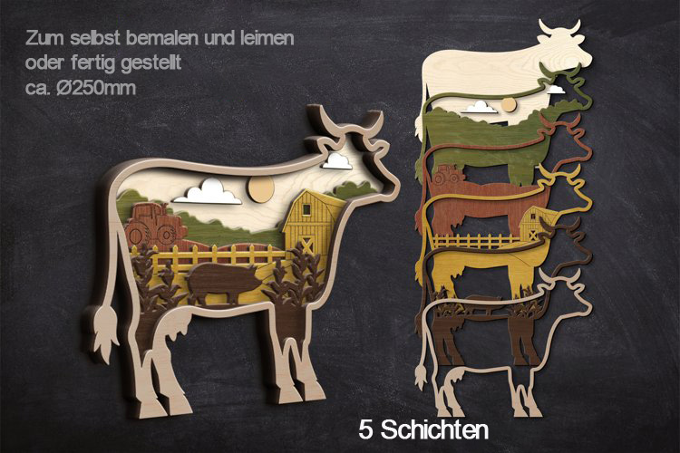 Holz-Wand-Dekor - Bauernhof - Mehrschichtige Holzschnitte zum selbst bemalen und leimen oder fertiggestellt
