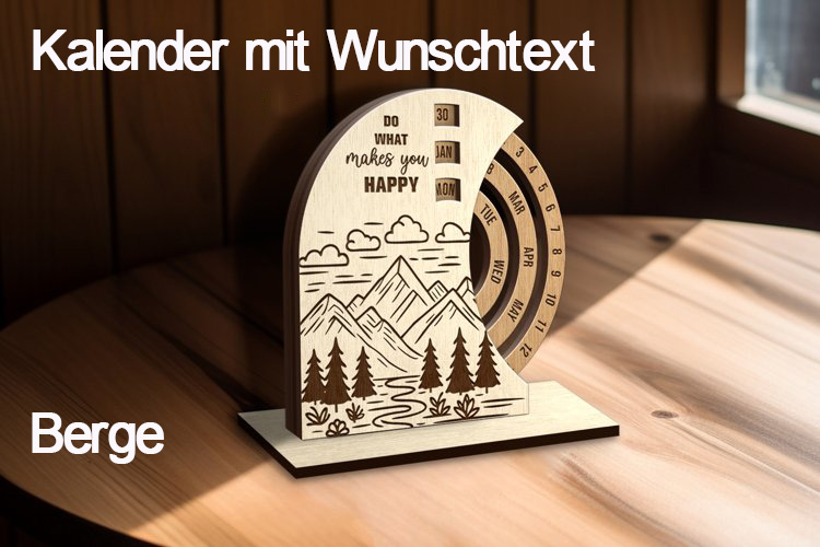 Personalisierbarer Kalender aus Holz mit verschiedenen Themen und Wunschtext Gravur