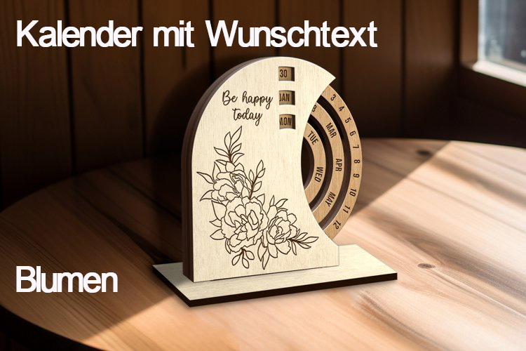 Personalisierbarer Kalender aus Holz mit verschiedenen Themen und Wunschtext Gravur