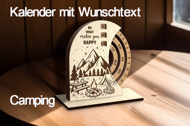 Personalisierbarer Kalender aus Holz mit verschiedenen Themen und Wunschtext Gravur