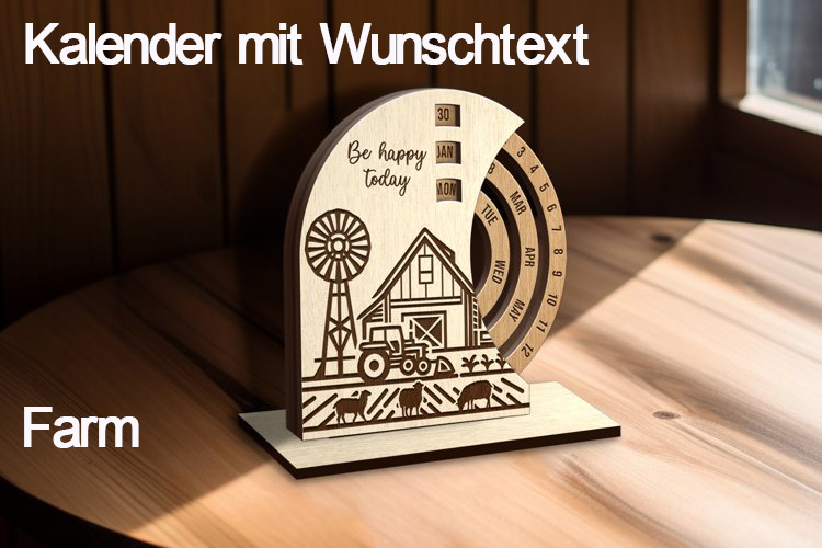 Personalisierbarer Kalender aus Holz mit verschiedenen Themen und Wunschtext Gravur