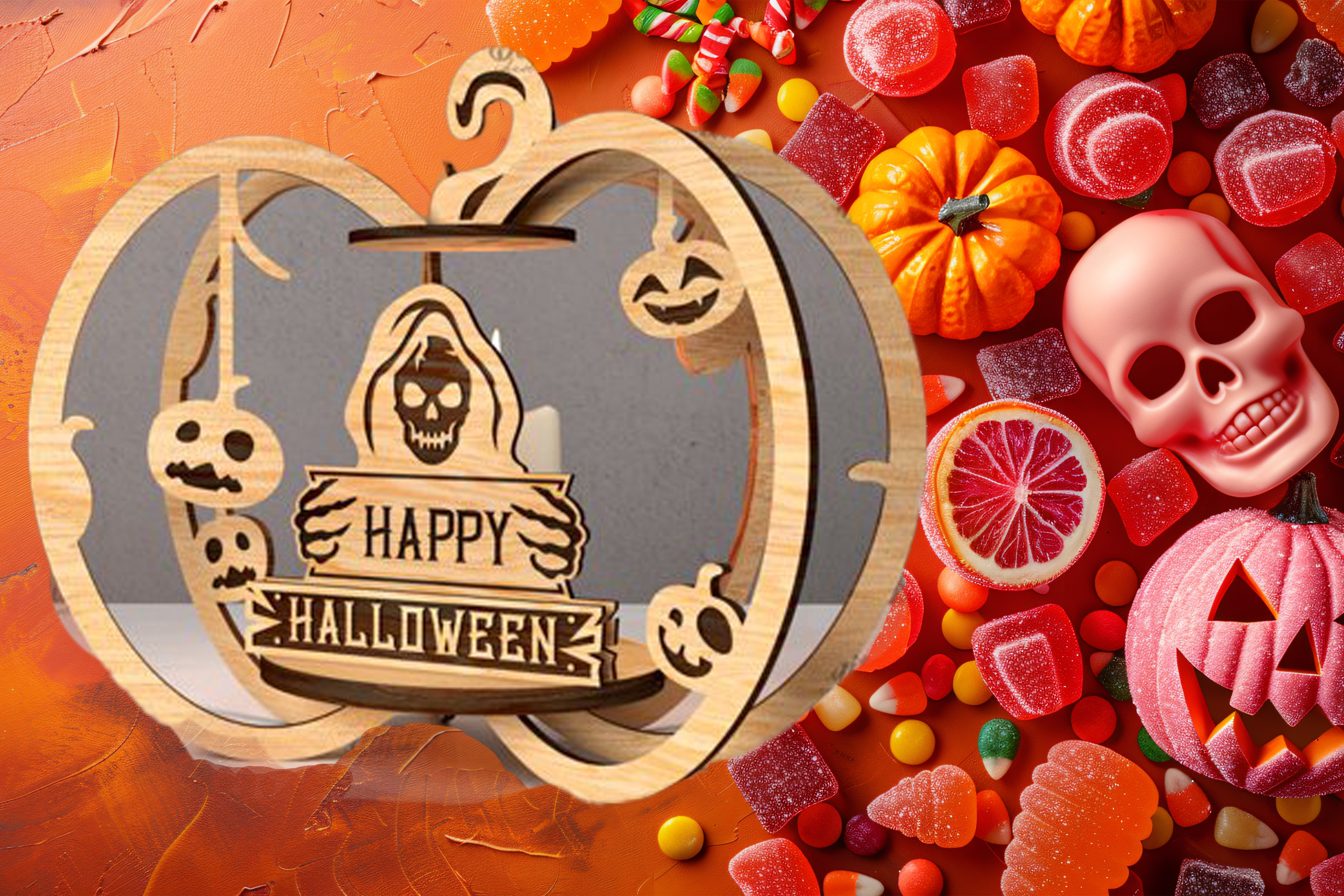 Halloween Kürbis Lichter Holzdekorationen verschiedene Motive