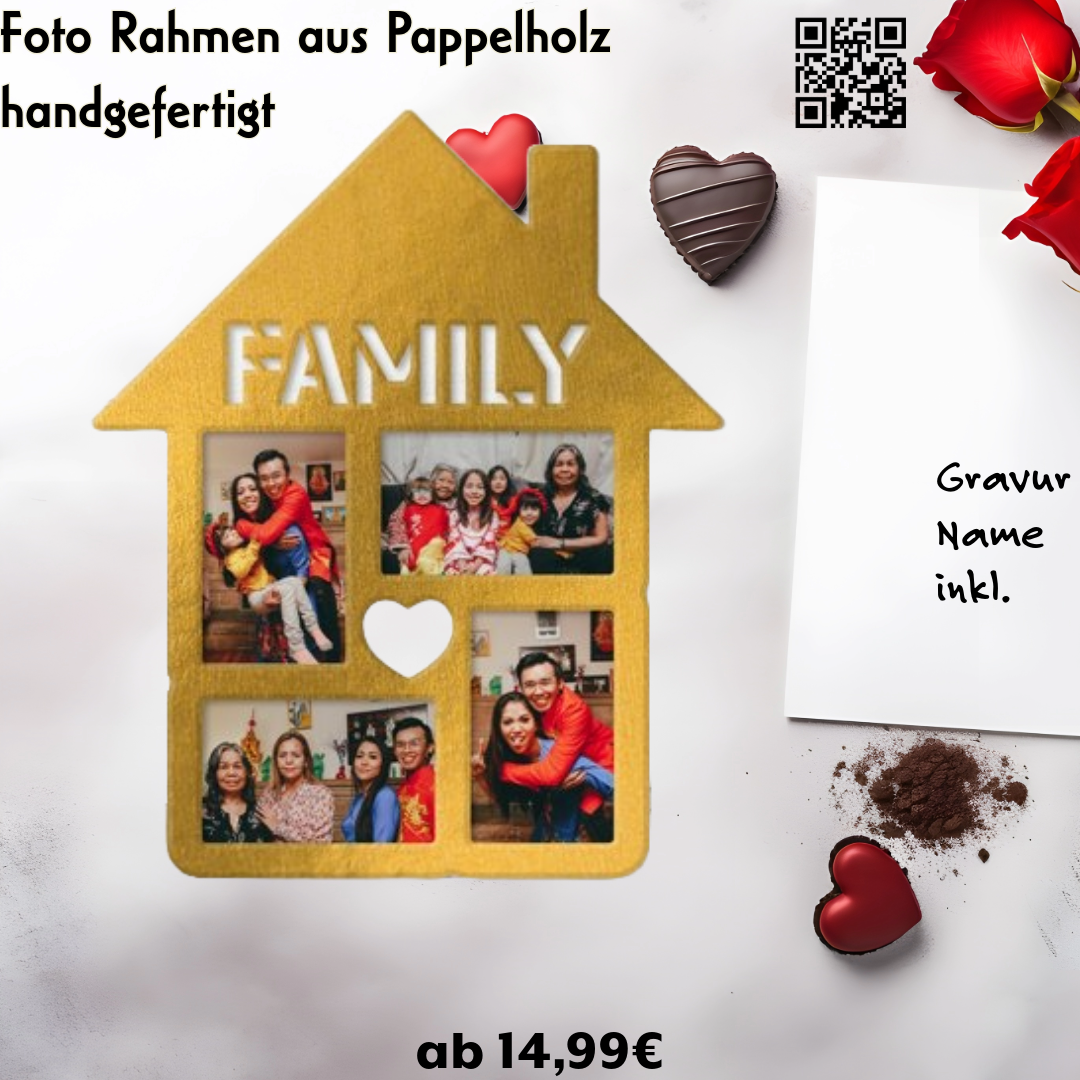 Family Fotorahmen für Familie Andenken Erinnerung, Namens Gravur inkl.
