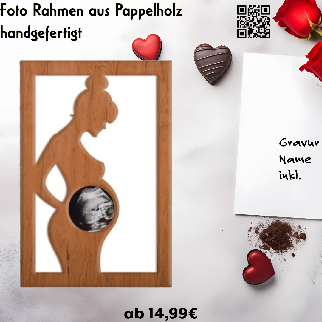 Baby Schwanger Ultraschall Fotorahmen für Familie Andenken Erinnerung, Namens Gravur inkl.