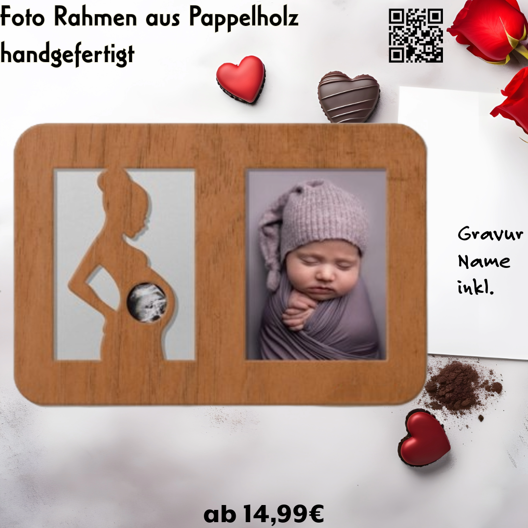 Baby & Ultraschall Schwanger Fotorahmen für Familie Andenken Erinnerung, Namens Gravur inkl.