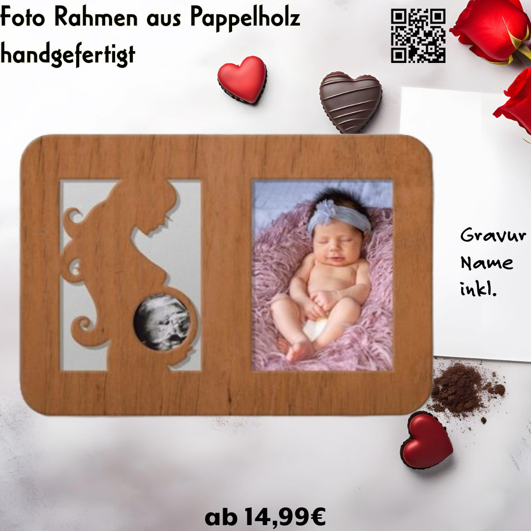 Baby & Mutter Ultraschall Schwanger Fotorahmen für Familie Andenken Erinnerung, Namens Gravur inkl.