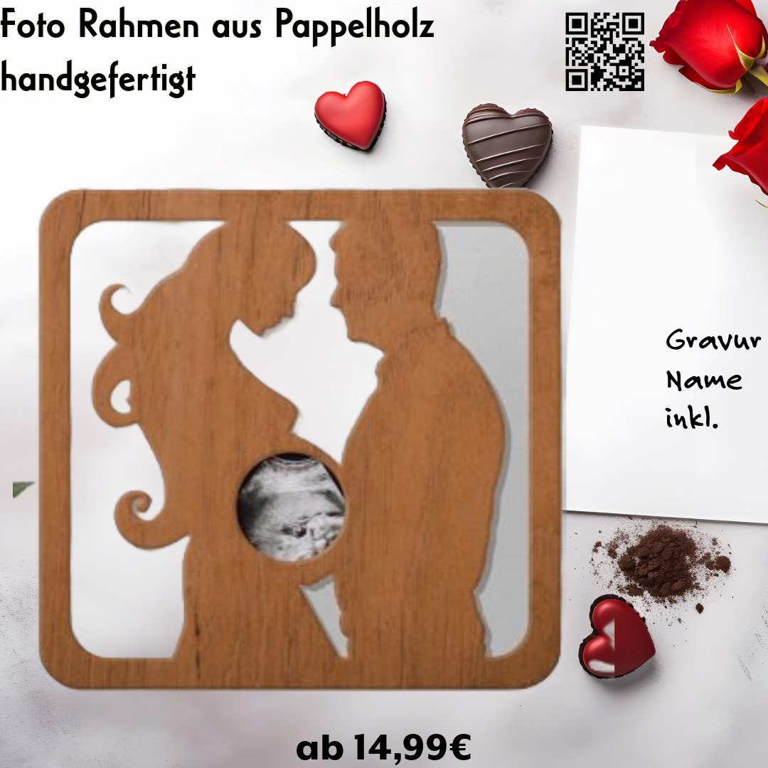 Mutter, Vater & Kind Ultraschall Schwanger Fotorahmen für Familie Andenken Erinnerung, Namens Gravur inkl.