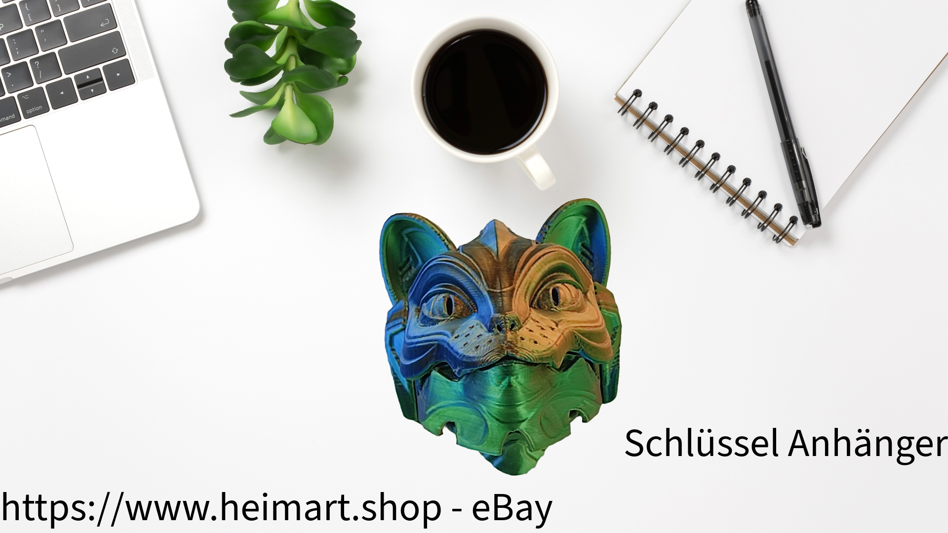 Schlüssel Anhänger - Cat Bot- mechanisch für Auto Rückspiegel , Schlüssel, Rucksack, etc. in Blau-Grün-Orange