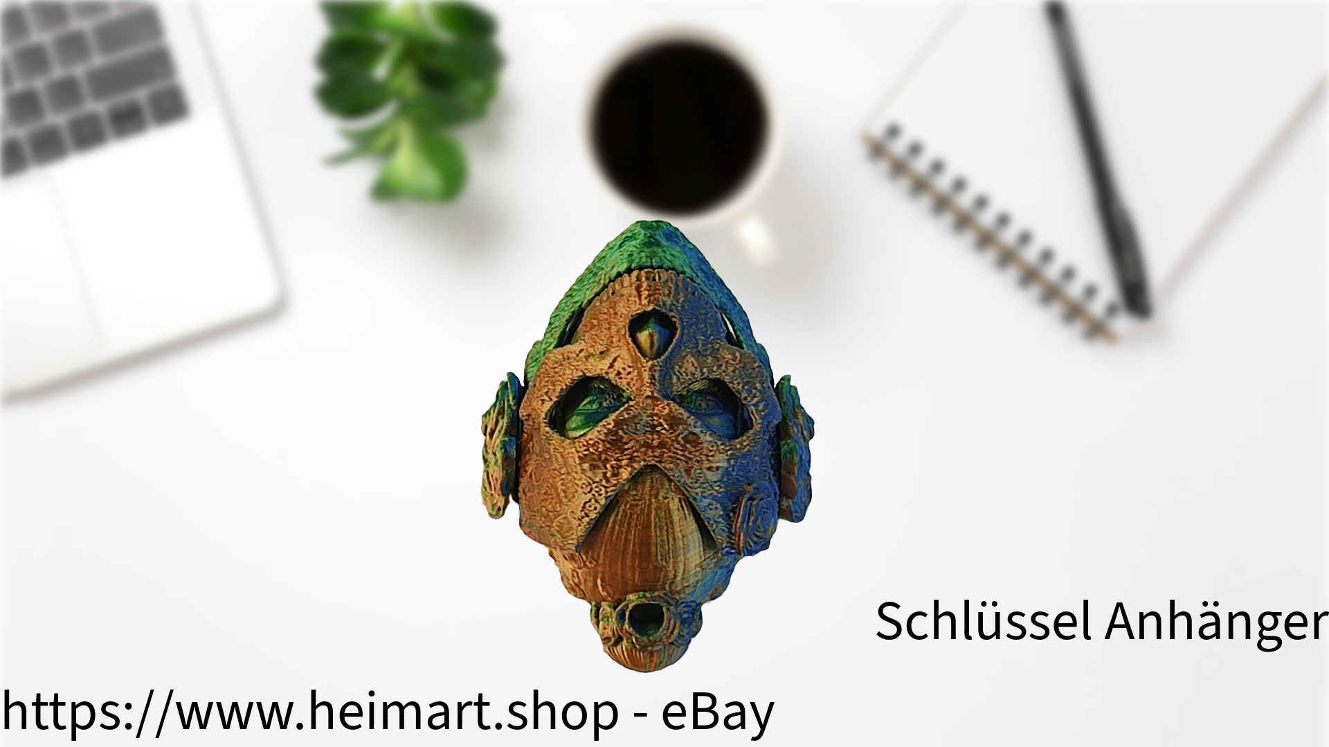 Schlüssel Anhänger - Catrina- mechanisch für Auto Rückspiegel , Schlüssel, Rucksack, etc. in Blau-Grün-Orange