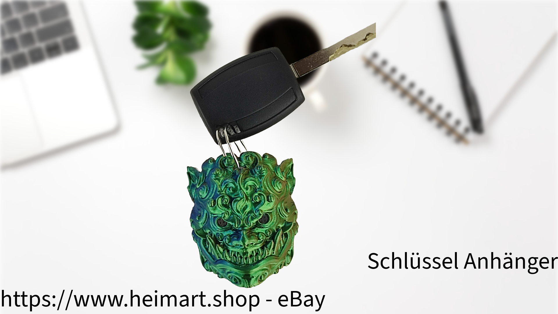Schlüssel Anhänger - Foo Lion- mechanisch für Auto Rückspiegel , Schlüssel, Rucksack, etc. in Blau-Grün-Orange